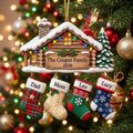 Christmas Cabin Cardinal Family Stockings Acrylic Ornament - Acrylic Christmas Ornament, front view