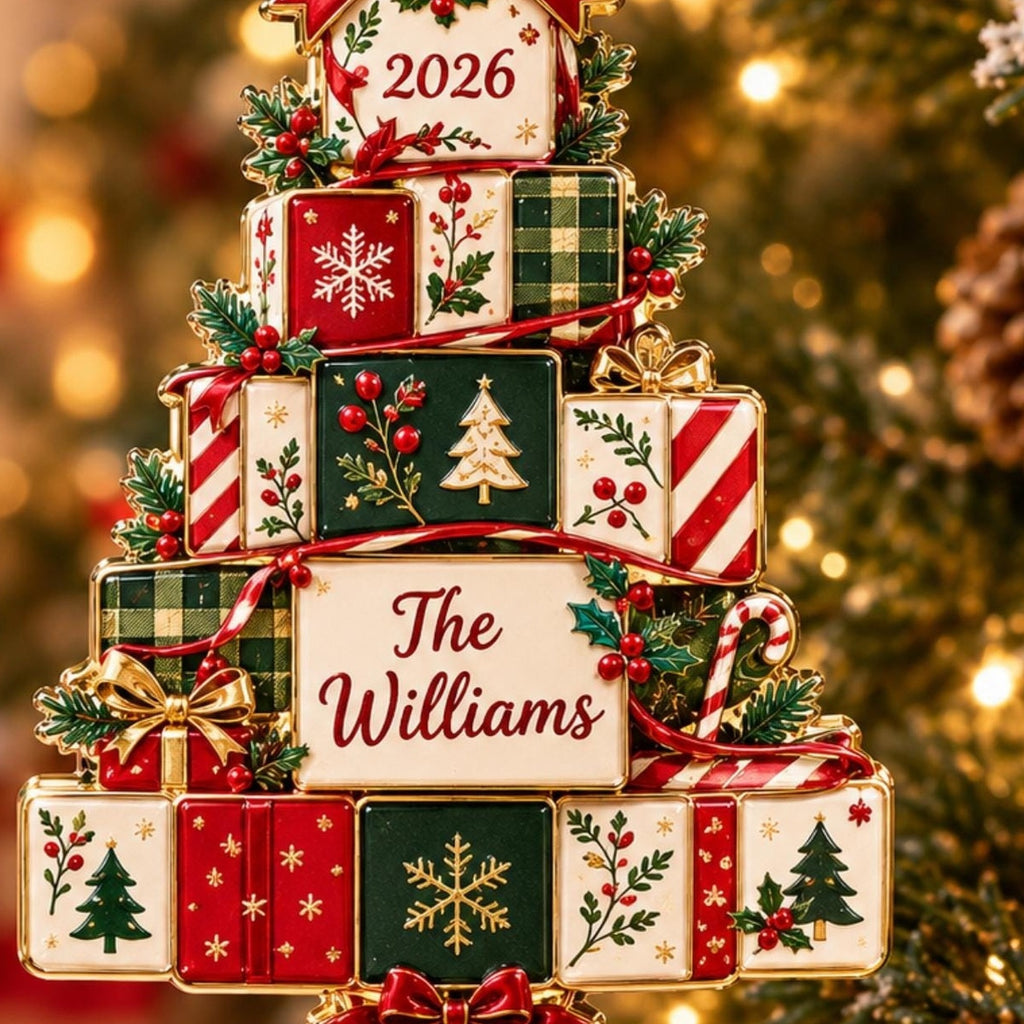 Christmas Gift Boxes Tree Holiday Acrylic Ornament - Acrylic Christmas Ornament, detail view