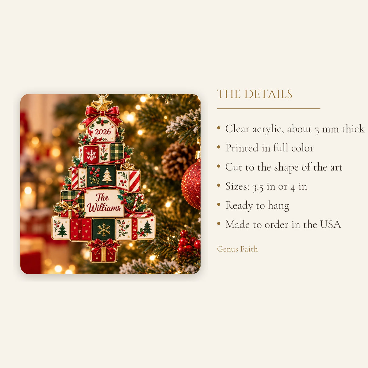 Christmas Gift Boxes Tree Holiday Acrylic Ornament - Acrylic Christmas Ornament, styled in the home