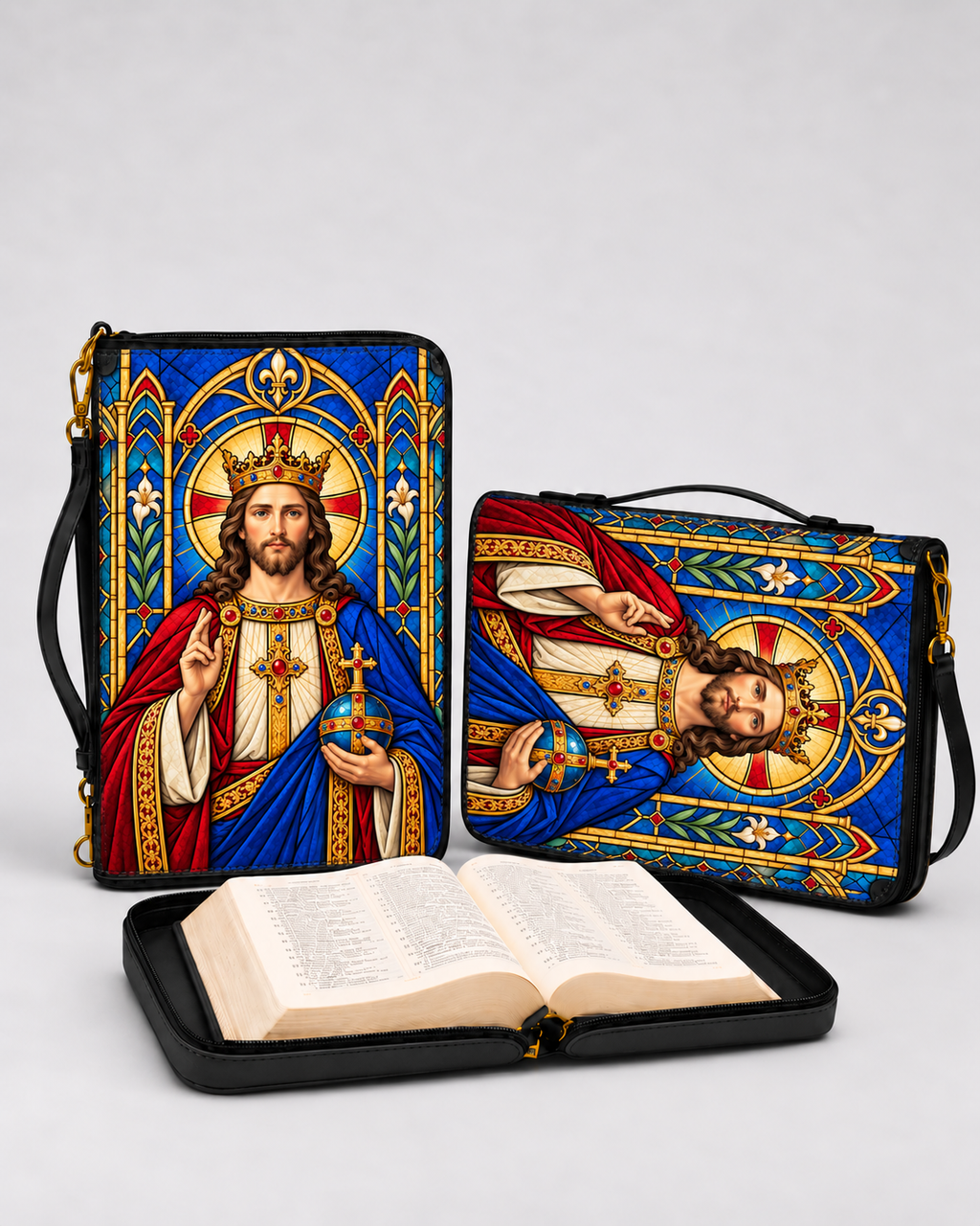 Christus Rex Cathedral Light Bible Cover - PU Leather Bible Cover, styled in the home