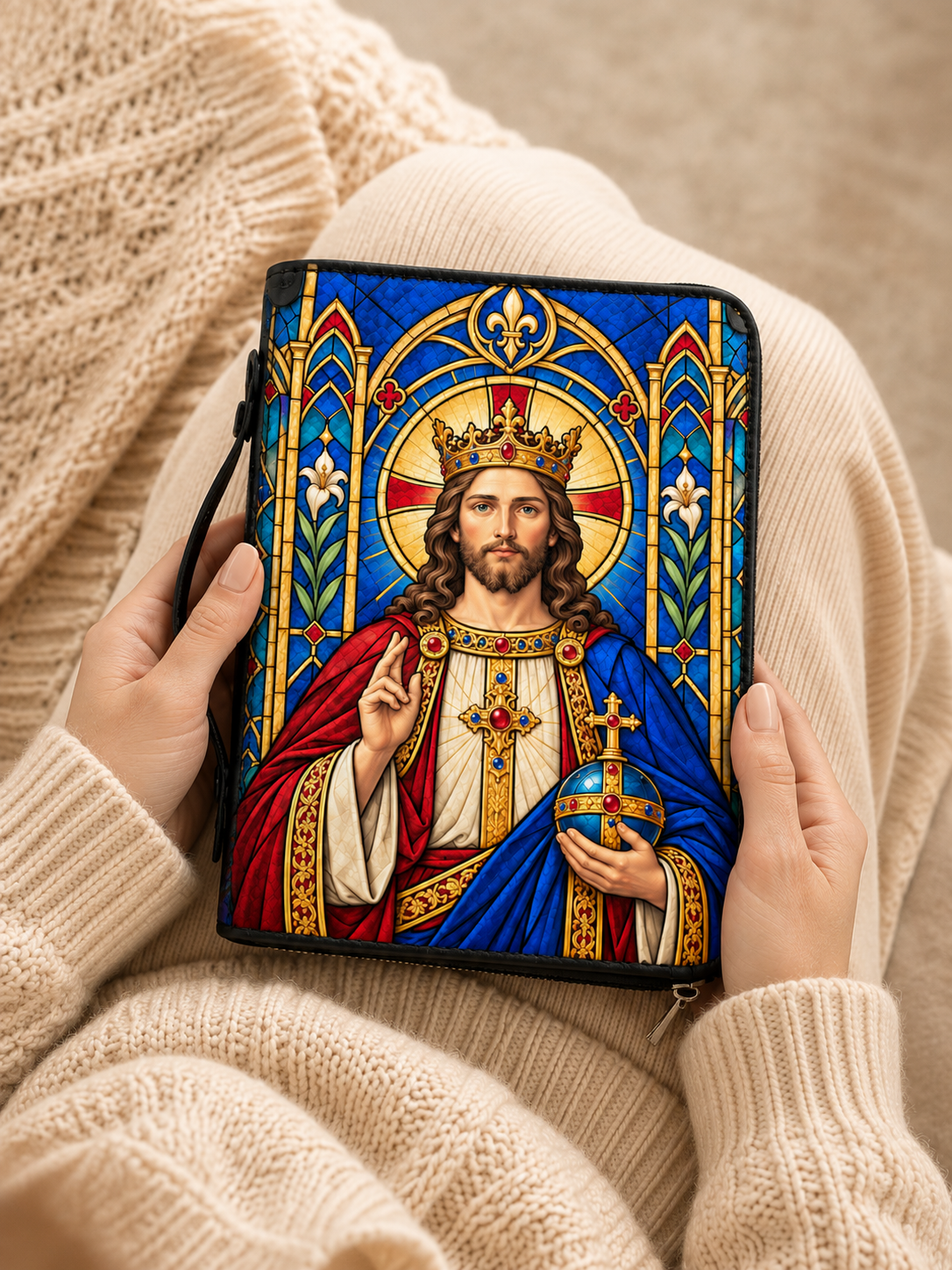 Christus Rex Cathedral Light Bible Cover - PU Leather Bible Cover, hanging display