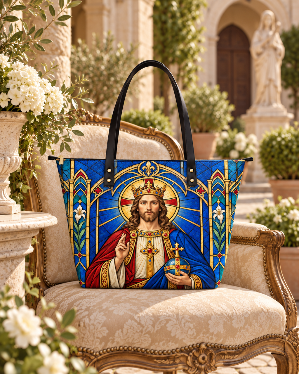 Christus Rex Cathedral Light PU Leather Tote Bag - Christian Tote Bag, gift presentation