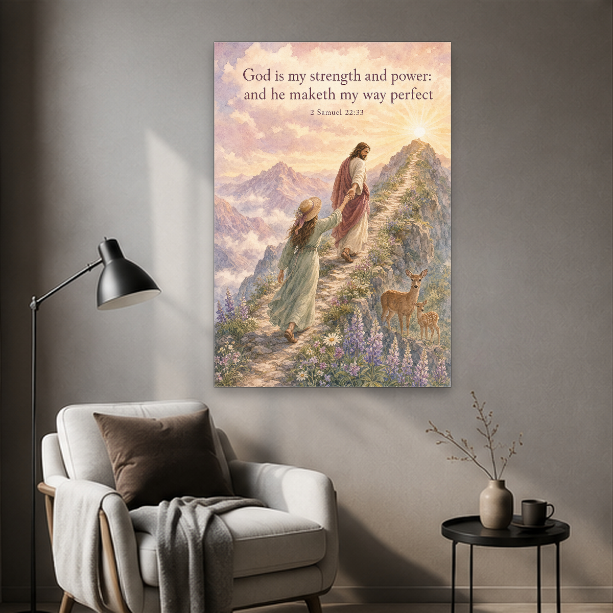 Climbing with the Shepherd Canvas Wall Art - Christian Wall Art, detail view
