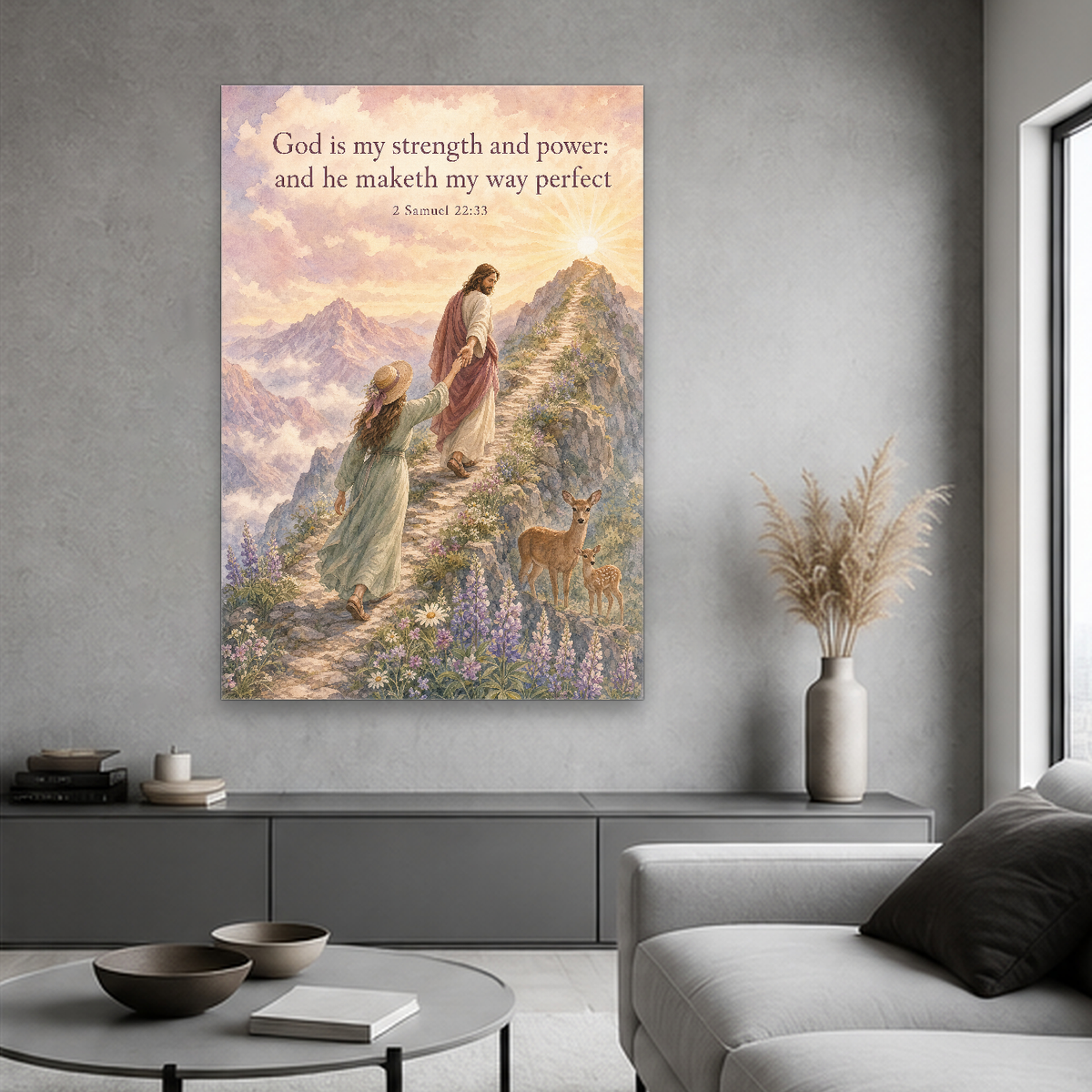 Climbing with the Shepherd Canvas Wall Art - Christian Wall Art, styled in the home