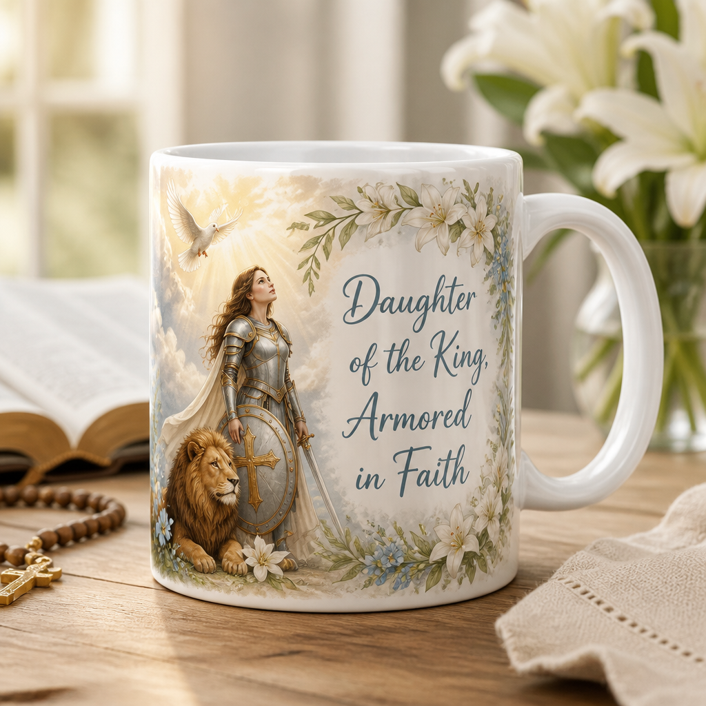 Clothed In Holy Armor Ceramic Mug - Christian Coffee Mug, front view