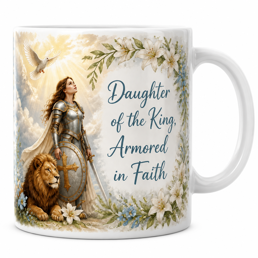 Clothed In Holy Armor Ceramic Mug - Christian Coffee Mug, detail view