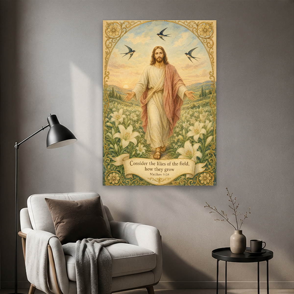 Clothed Like the Lilies Canvas Wall Art - Christian Wall Art, detail view