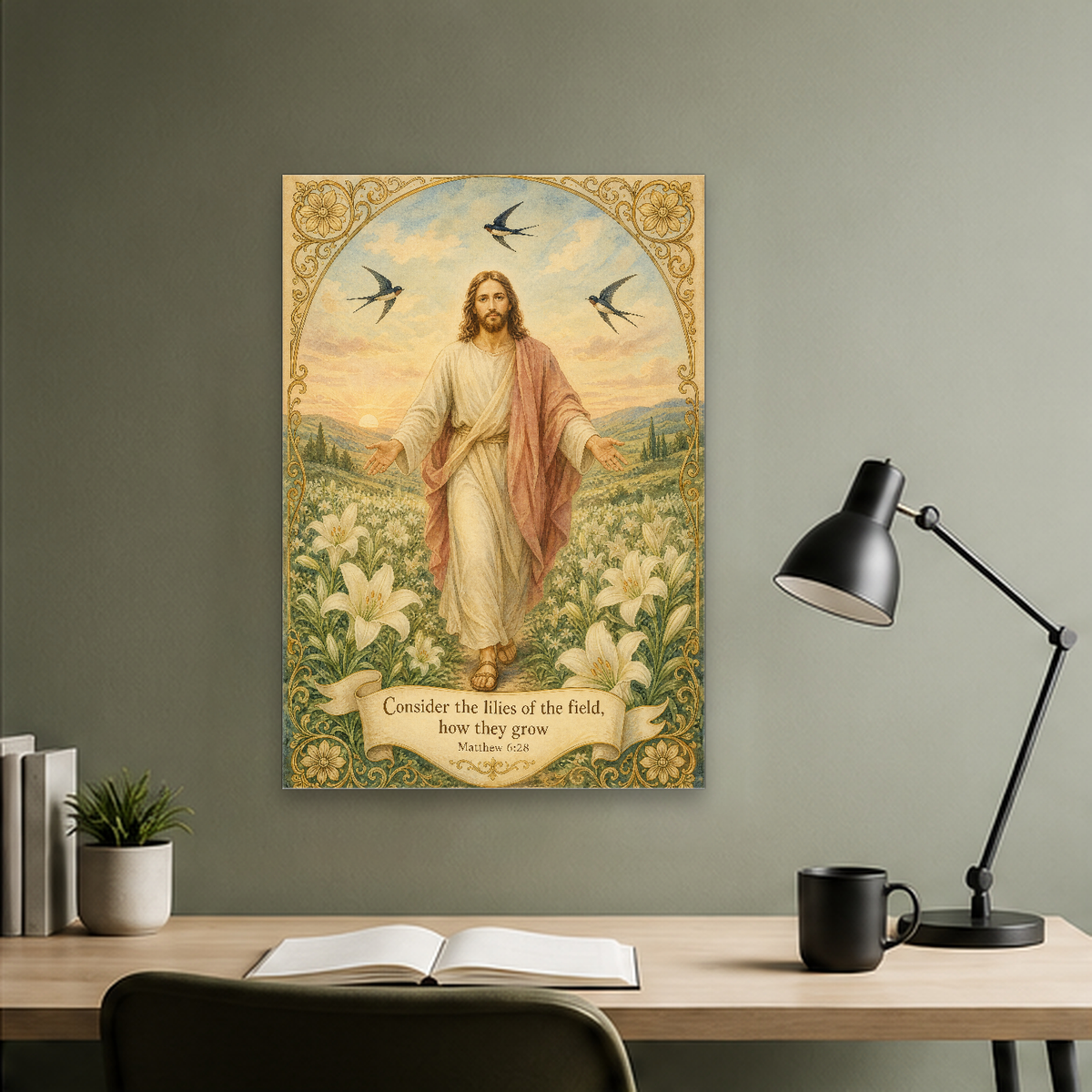 Clothed Like the Lilies Canvas Wall Art - Christian Wall Art, hanging display
