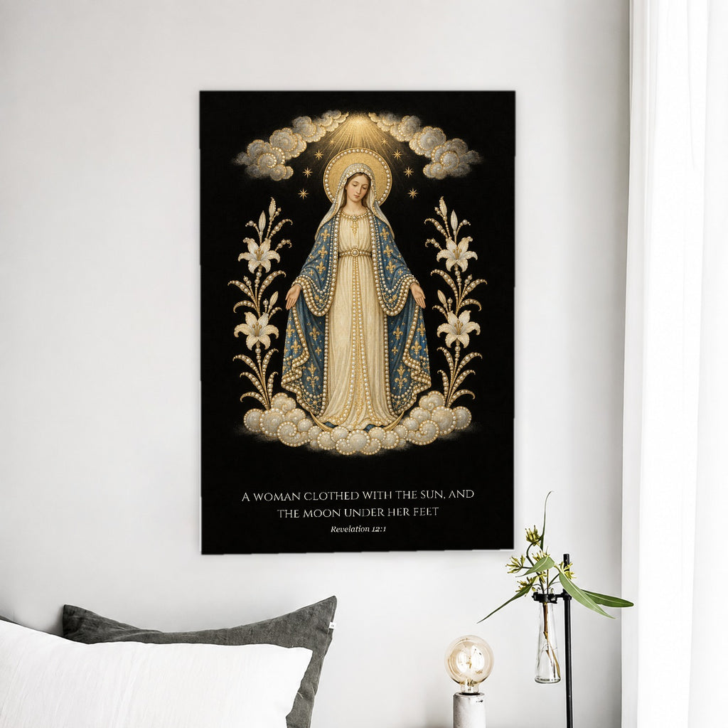 Clothed with the Sun in Manuscript Canvas Wall Art - Catholic Wall Art, detail view