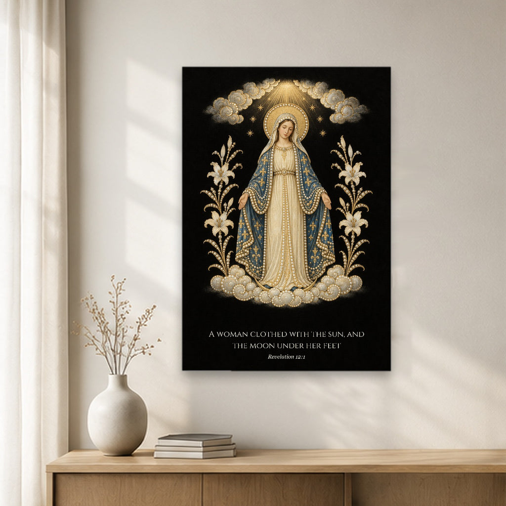 Clothed with the Sun in Manuscript Canvas Wall Art - Catholic Wall Art, gift presentation