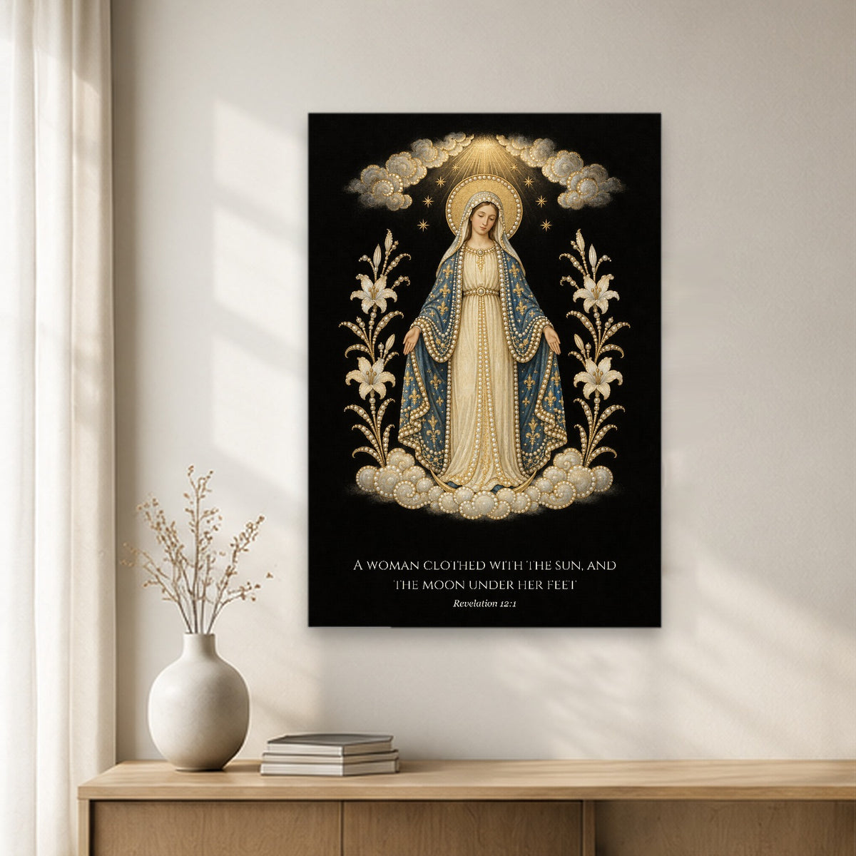 Clothed with the Sun in Manuscript Canvas Wall Art - Catholic Wall Art, gift presentation