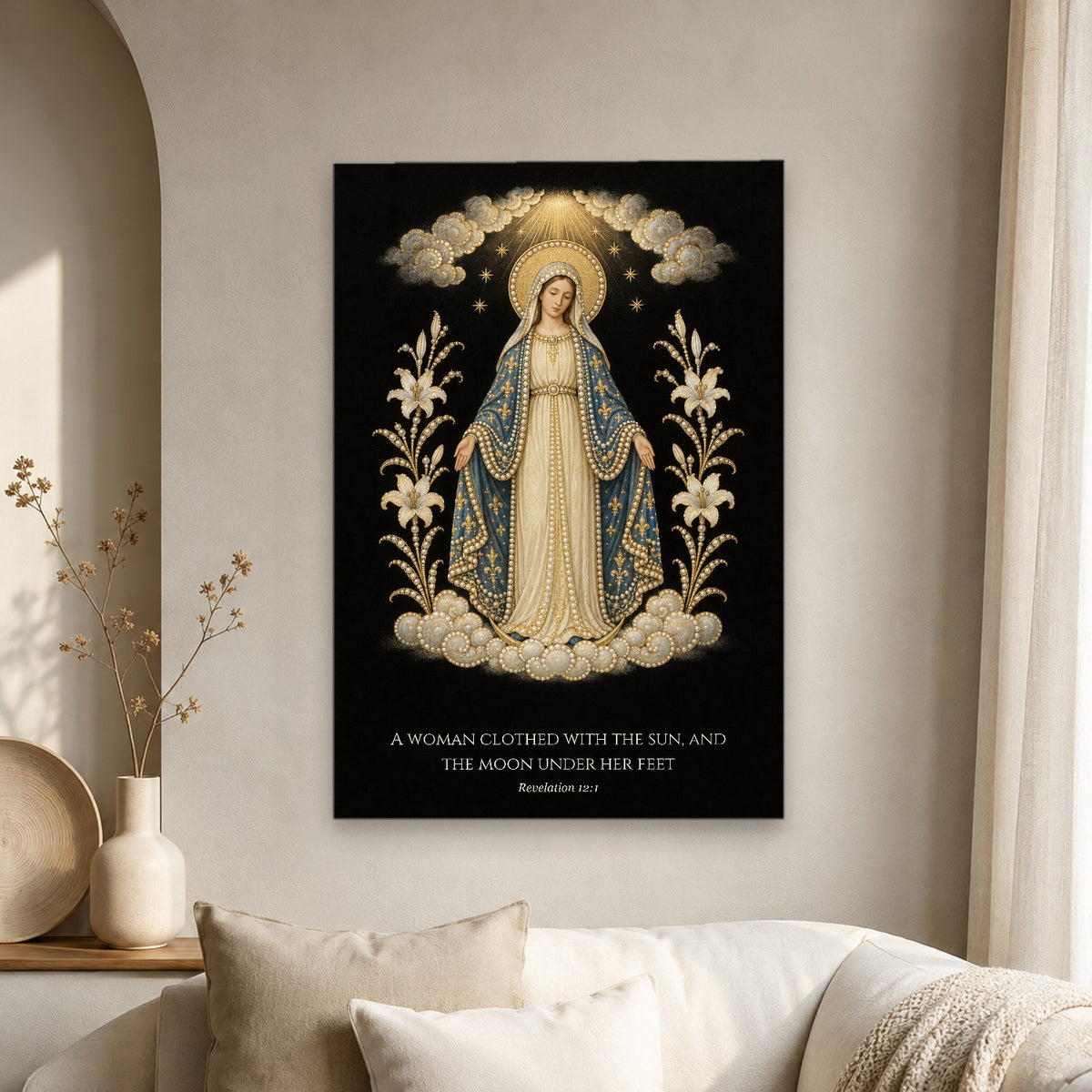 Clothed with the Sun in Manuscript Canvas Wall Art - Catholic Wall Art, scale reference