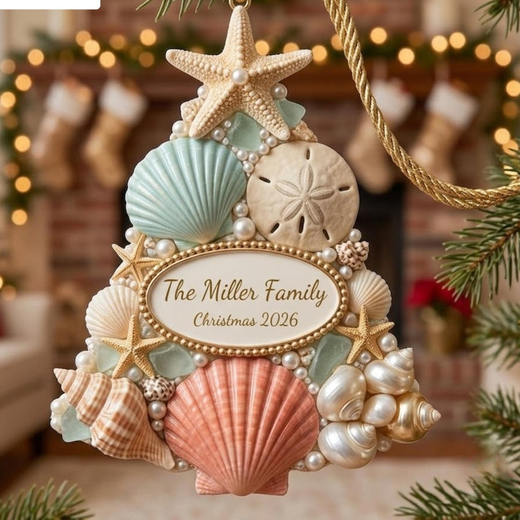Coastal Seashell Christmas Tree Family Acrylic Ornament - Acrylic Christmas Ornament, front view