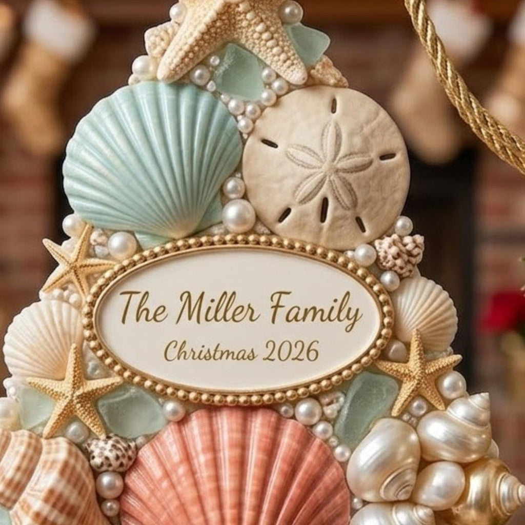 Coastal Seashell Christmas Tree Family Acrylic Ornament - Acrylic Christmas Ornament, detail view