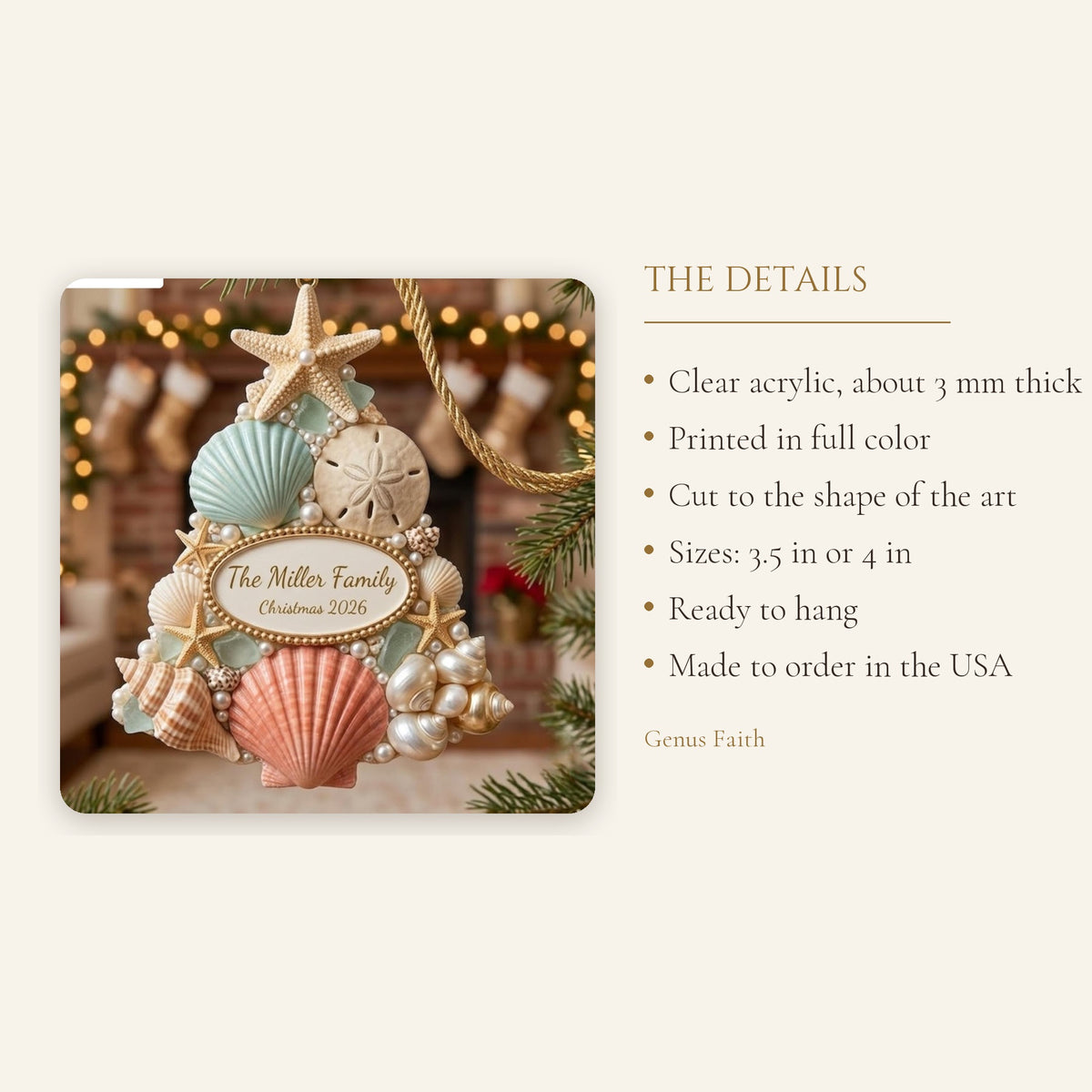 Coastal Seashell Christmas Tree Family Acrylic Ornament - Acrylic Christmas Ornament, styled in the home