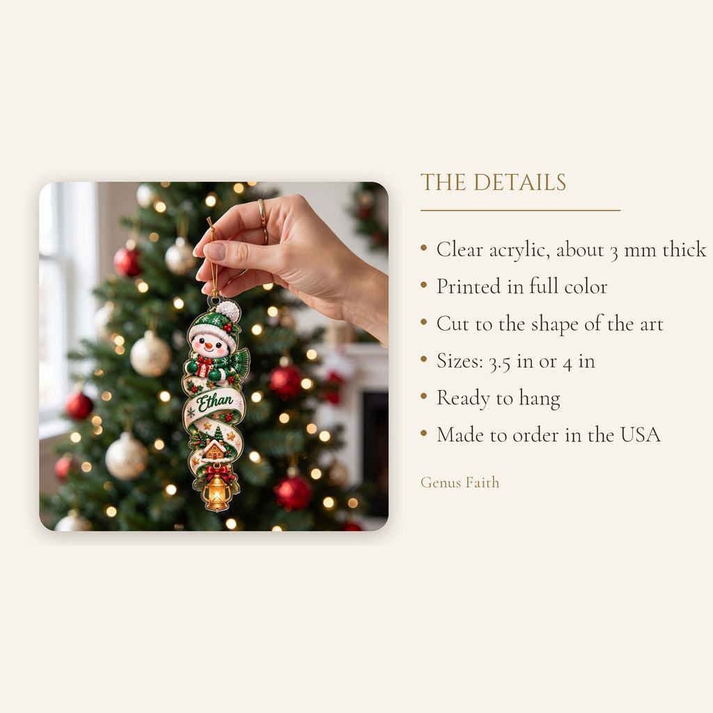 Colorful Snowman Ribbon Scroll Christmas Acrylic Ornament - Acrylic Christmas Ornament, styled in the home