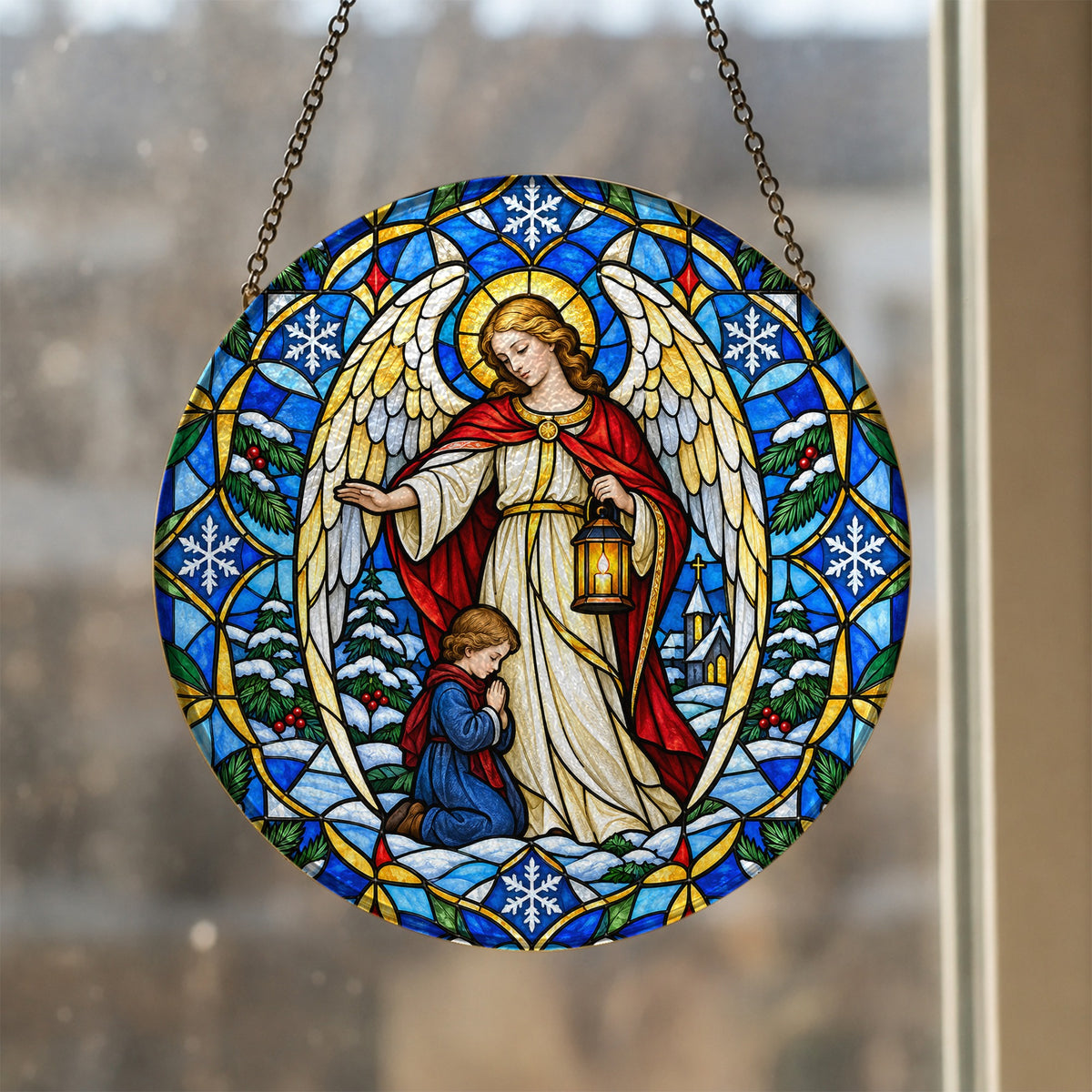 Comes Viae II Glass Suncatcher - Catholic Suncatcher, styled in the home