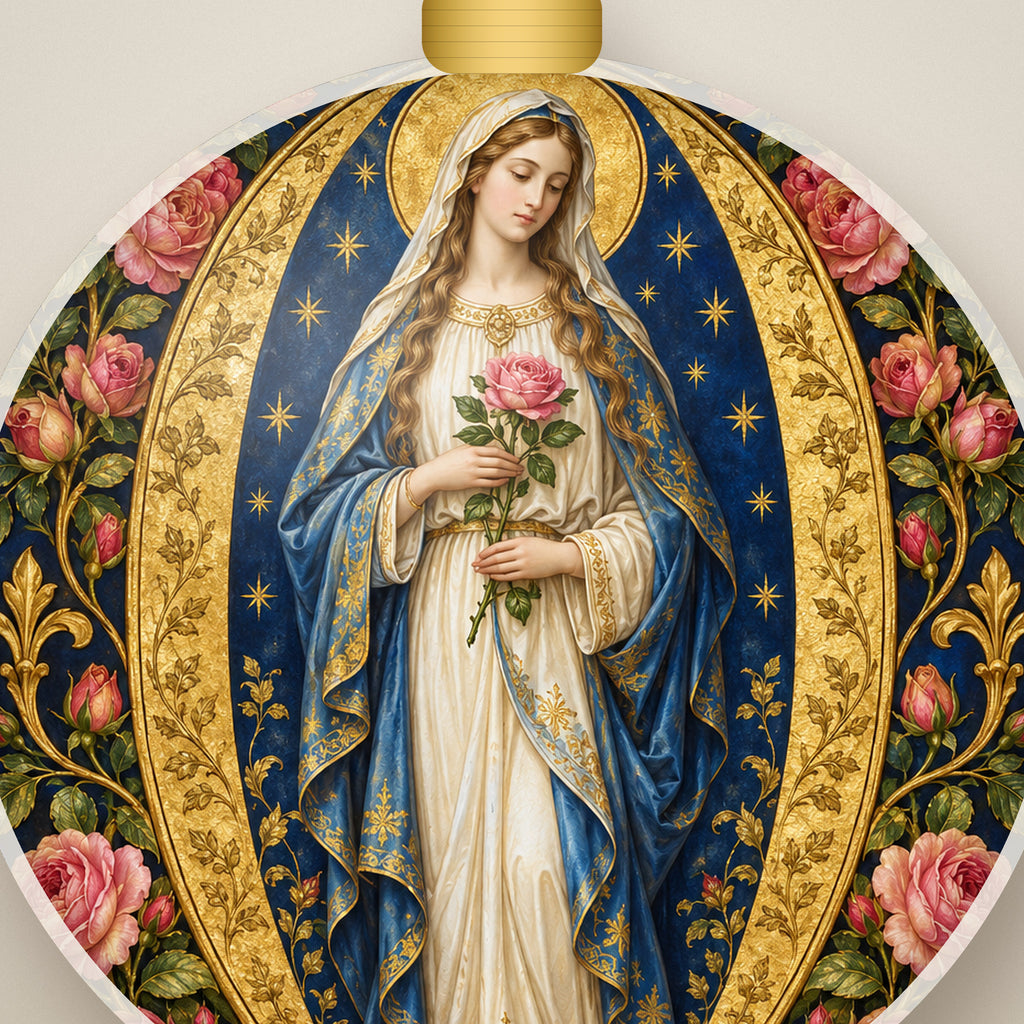 Consolatrix II Ceramic Ornament - Catholic Christmas Ornament, detail view