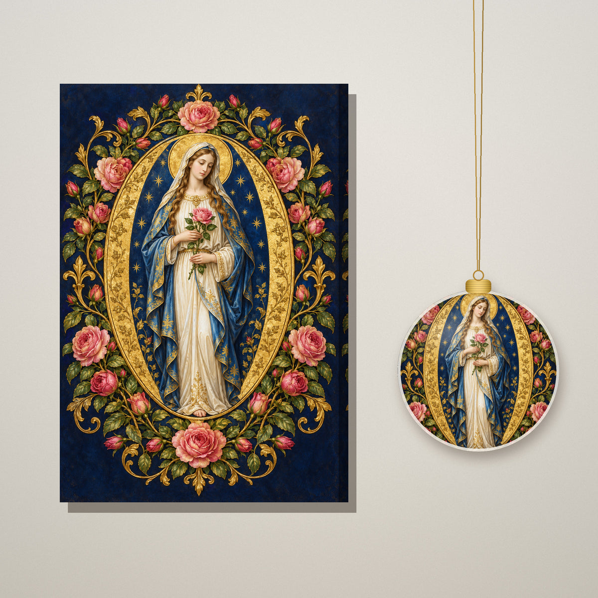Consolatrix II Ceramic Ornament - Catholic Christmas Ornament, styled in the home