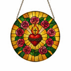 Cor Aeternum Glass Suncatcher - Catholic Suncatcher, front view
