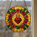 Cor Aeternum Glass Suncatcher - Catholic Suncatcher, styled in the home