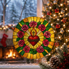 Cor Aeternum Glass Suncatcher - Catholic Suncatcher, close-up of the print