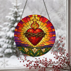Cor Ardens IV Glass Suncatcher - Catholic Suncatcher, detail view