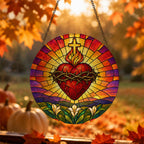 Cor Ardens IV Glass Suncatcher - Catholic Suncatcher, hanging display