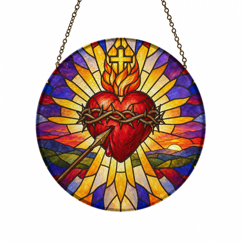 Cor Misericors IV Glass Suncatcher - Catholic Suncatcher, front view
