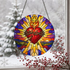 Cor Misericors IV Glass Suncatcher - Catholic Suncatcher, detail view