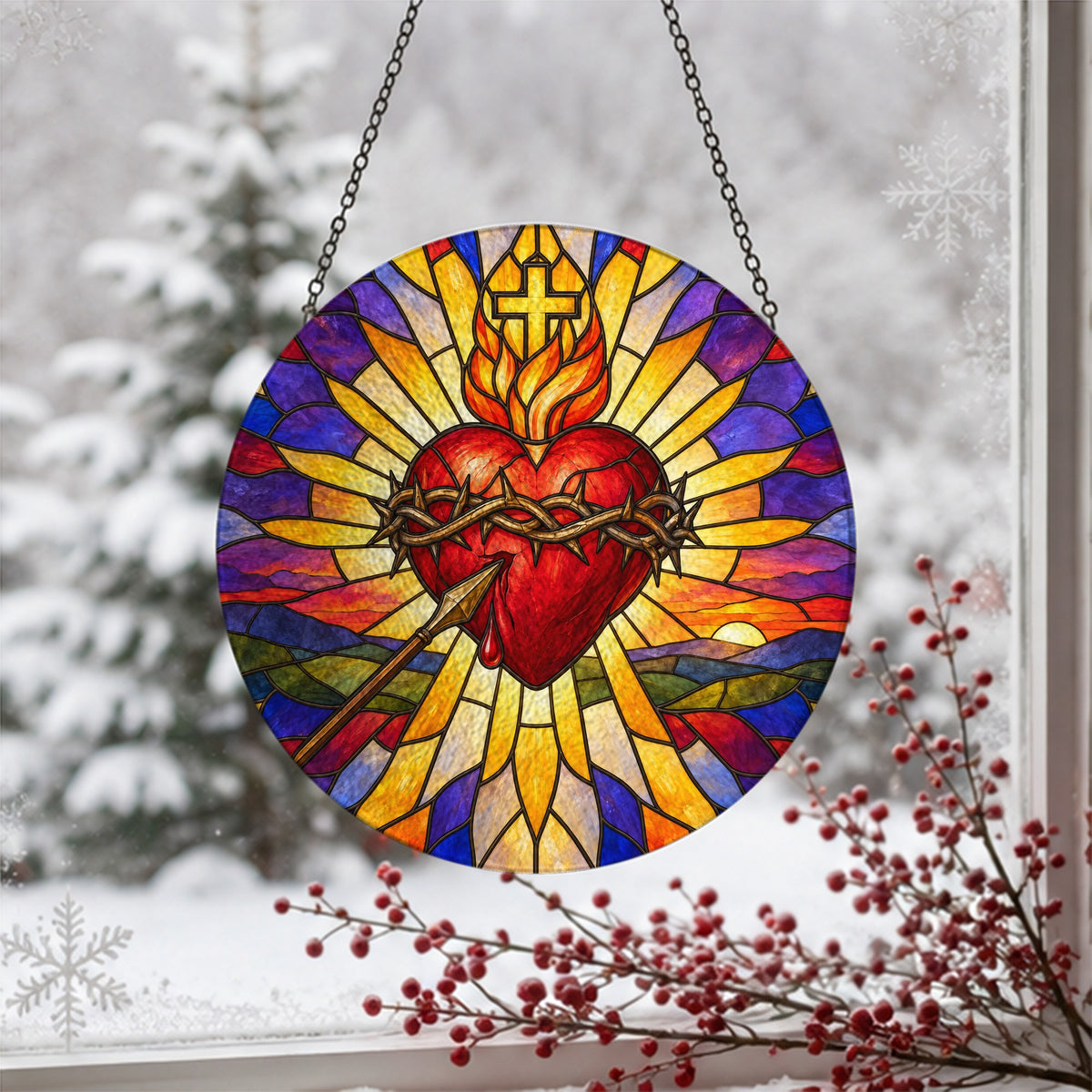Cor Misericors IV Glass Suncatcher - Catholic Suncatcher, detail view