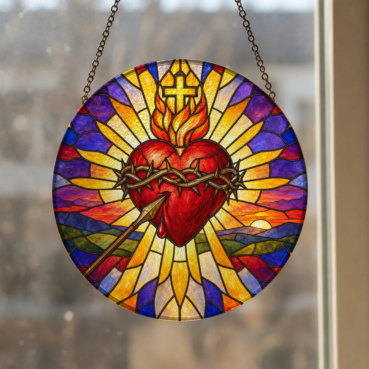 Cor Misericors IV Glass Suncatcher - Catholic Suncatcher, styled in the home