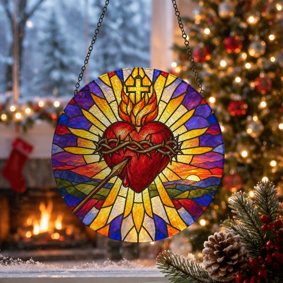 Cor Misericors IV Glass Suncatcher - Catholic Suncatcher, close-up of the print