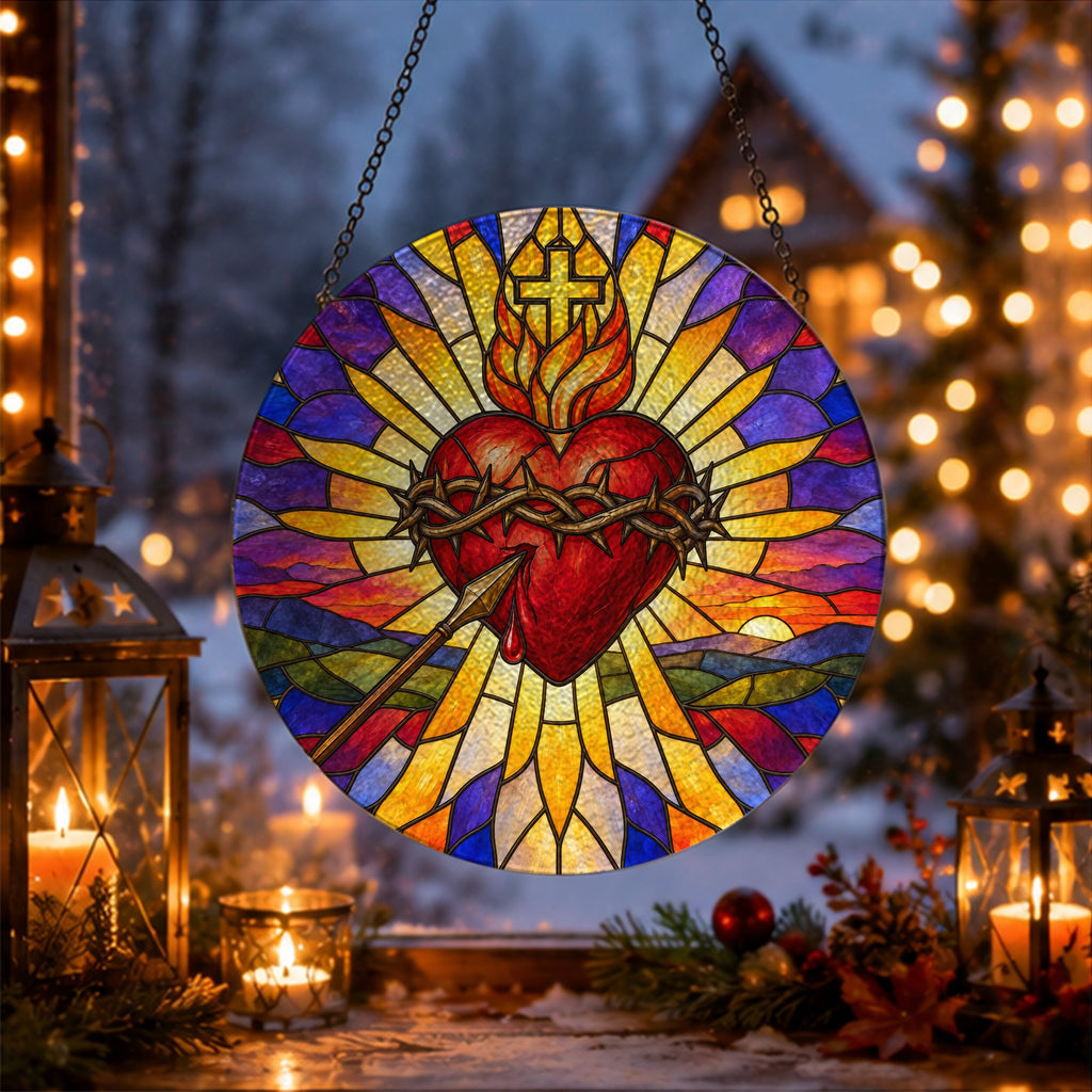 Cor Misericors IV Glass Suncatcher - Catholic Suncatcher, gift presentation