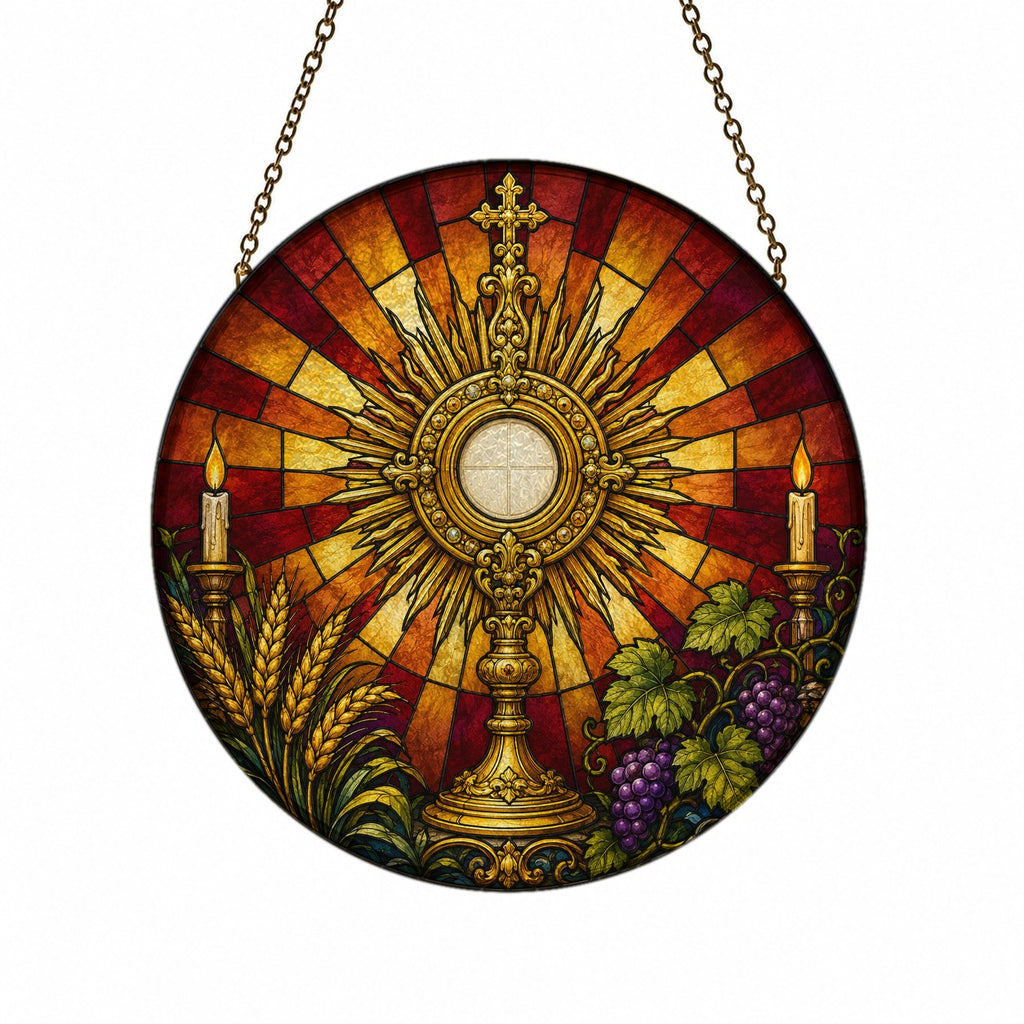 Corpus Christi Glass Suncatcher - Catholic Suncatcher, front view