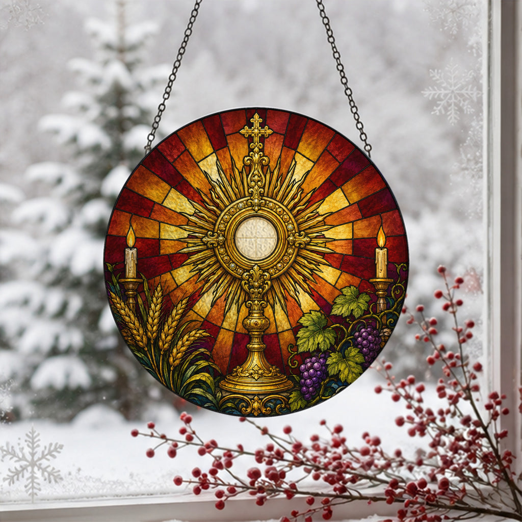 Corpus Christi Glass Suncatcher - Catholic Suncatcher, detail view
