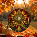 Corpus Christi Glass Suncatcher - Catholic Suncatcher, hanging display