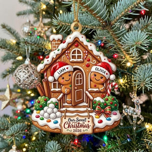 Couple Gingerbread House Sweet Christmas Acrylic Ornament - Acrylic Christmas Ornament, front view