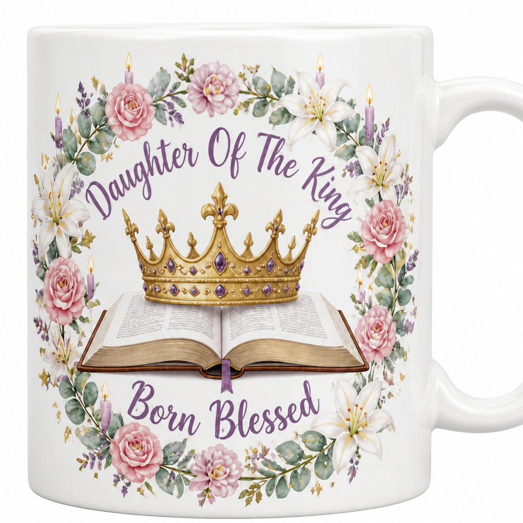 Crowned In His Grace Ceramic Mug - Christian Coffee Mug, detail view