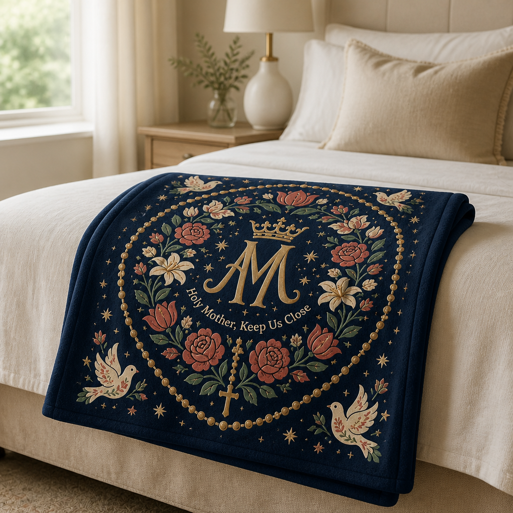 Crowned Rose Wreath Fleece Blanket - Christian Blanket, styled in the home