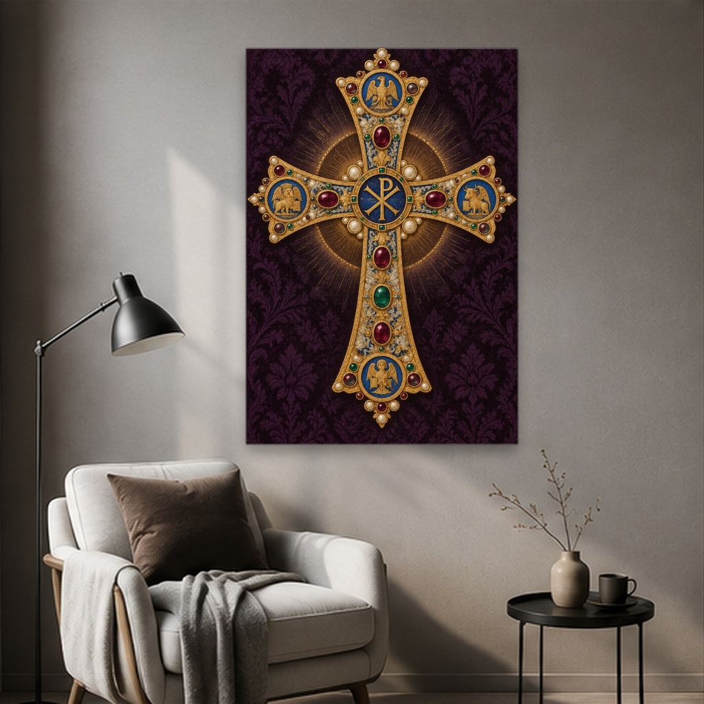 Crux Gemmata Canvas Wall Art - Catholic Wall Art, styled in the home