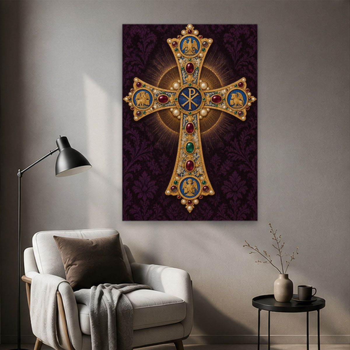 Crux Gemmata Canvas Wall Art - Catholic Wall Art, styled in the home