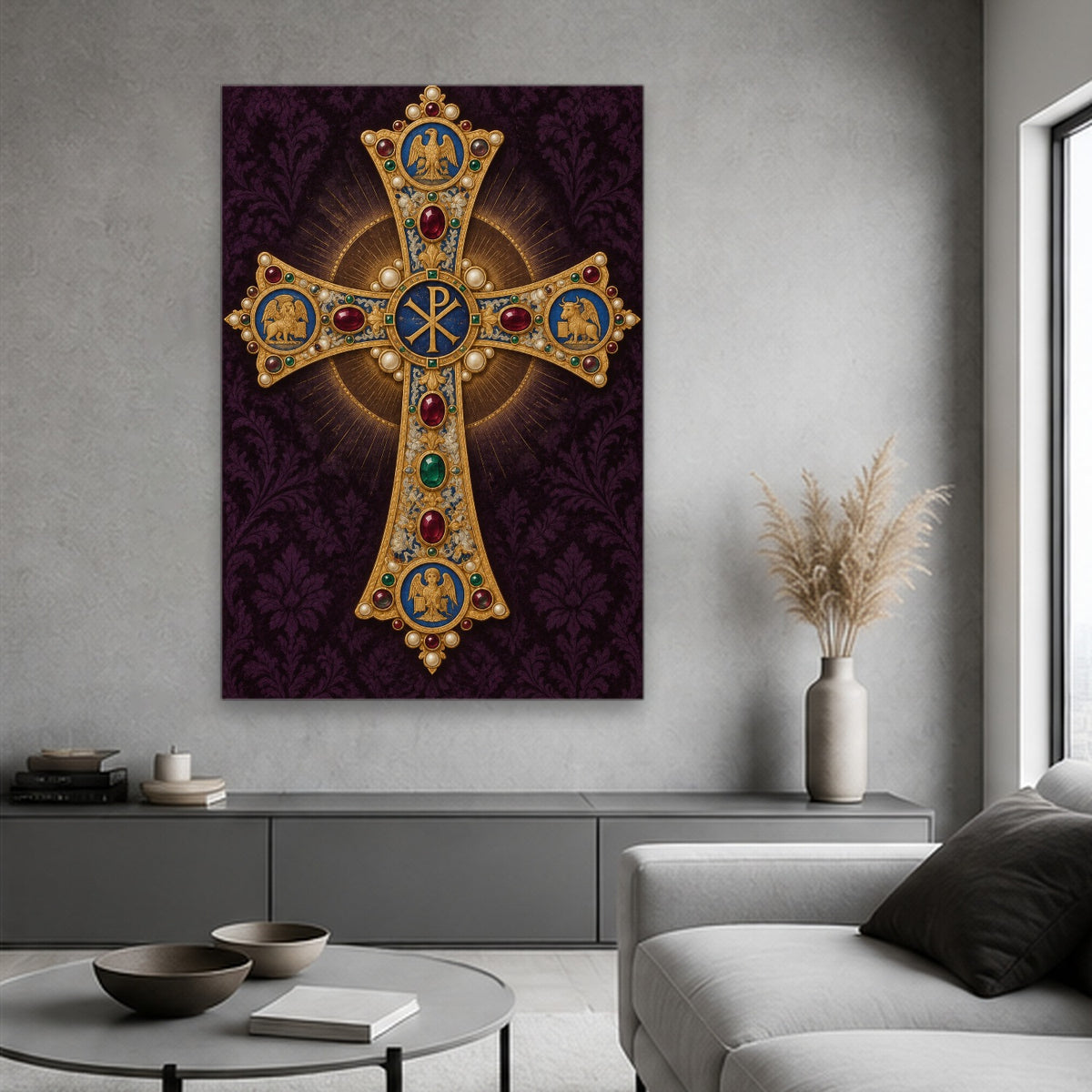 Crux Gemmata Canvas Wall Art - Catholic Wall Art, hanging display