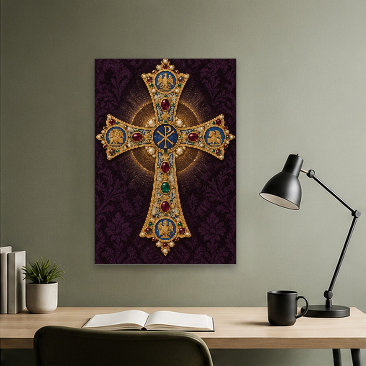 Crux Gemmata Canvas Wall Art - Catholic Wall Art, close-up of the print