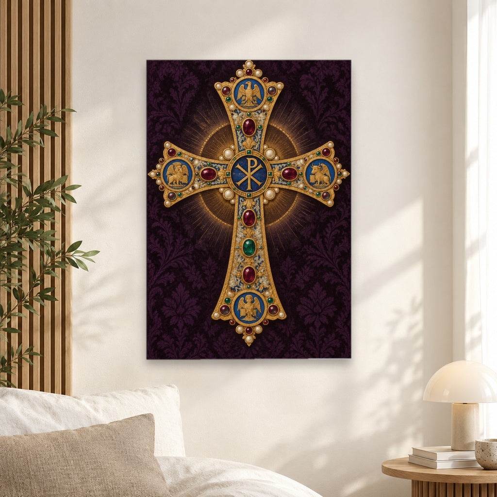 Crux Gemmata Canvas Wall Art - Catholic Wall Art, alternate angle