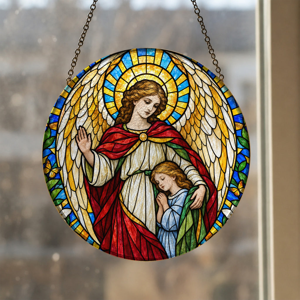 Custos Meus II Glass Suncatcher - Catholic Suncatcher, styled in the home