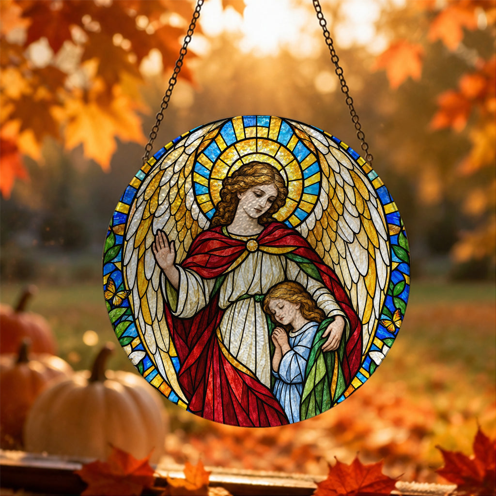 Custos Meus II Glass Suncatcher - Catholic Suncatcher, hanging display