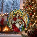 Custos Meus II Glass Suncatcher - Catholic Suncatcher, close-up of the print