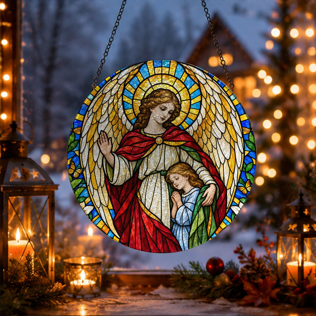 Custos Meus II Glass Suncatcher - Catholic Suncatcher, gift presentation