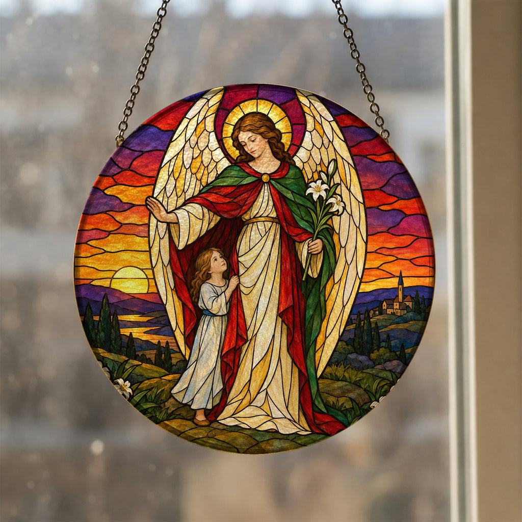 Custos Meus III Glass Suncatcher - Catholic Suncatcher, styled in the home